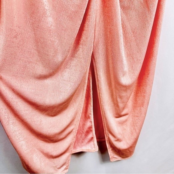 NWT Fashion Nova Sz Medium Pink V-Neck Dolman Sleeve Front Split Ruched Dress - Picture 12 of 12